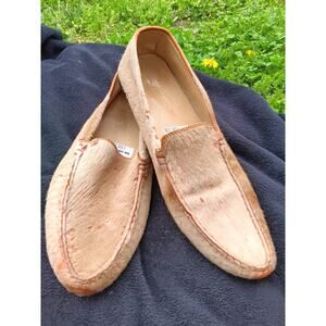 Stokton Italy Pony Hair Moccasins Size 8 Tan Orange Undertone Slip On Designer